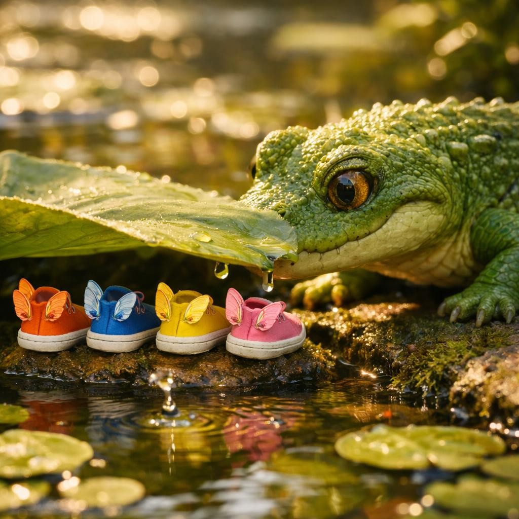 Storybook cover for The Crocodile with Butterfly Shoes