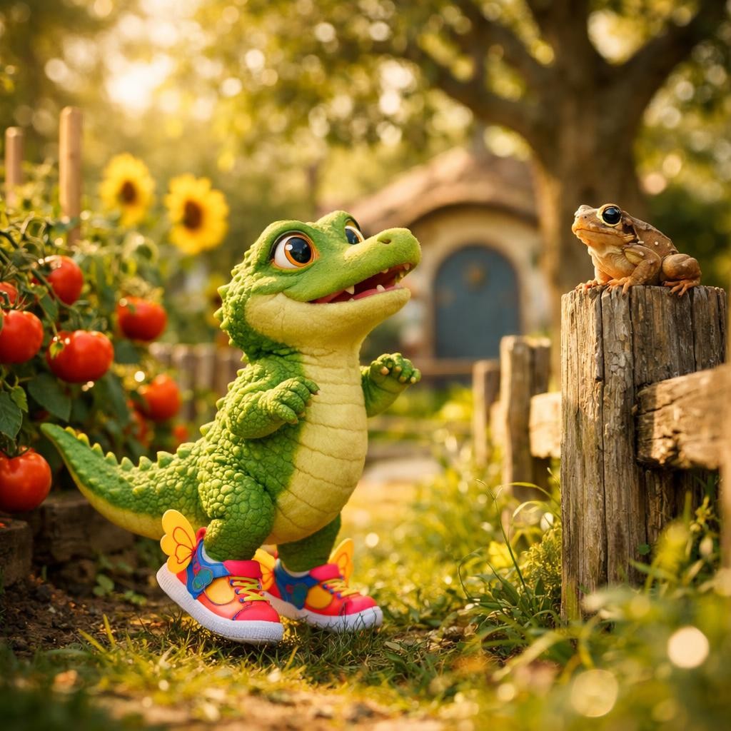 Tiptoe by the Tomatoes illustration for The Crocodile with Butterfly Shoes