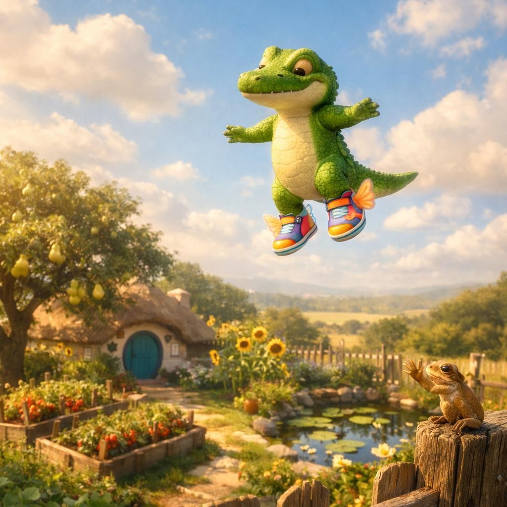 Above the Garden illustration for The Crocodile with Butterfly Shoes