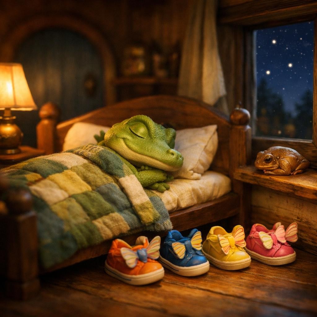 Home, Just a Little Bit Rounder illustration for The Crocodile with Butterfly Shoes