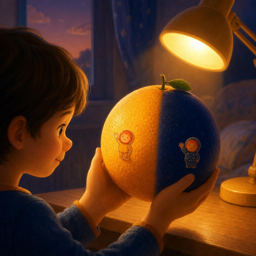 Riding the Same Spinning Earth illustration for The Spinning Ball and the Lamp