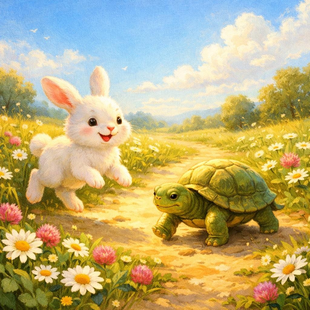 Storybook cover for The Rabbit and the Tortoise