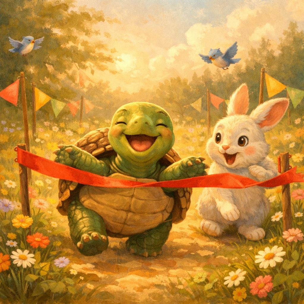 Slow and Steady Wins illustration for The Rabbit and the Tortoise