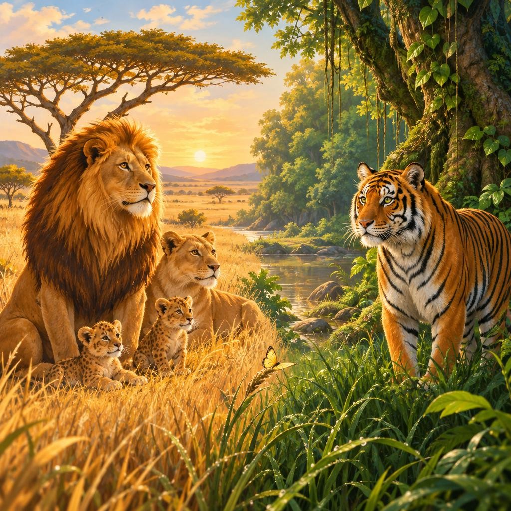 Here is a lion. Here is a tiger. Both are big. Both are strong. So who is stronger? Let's find out together!