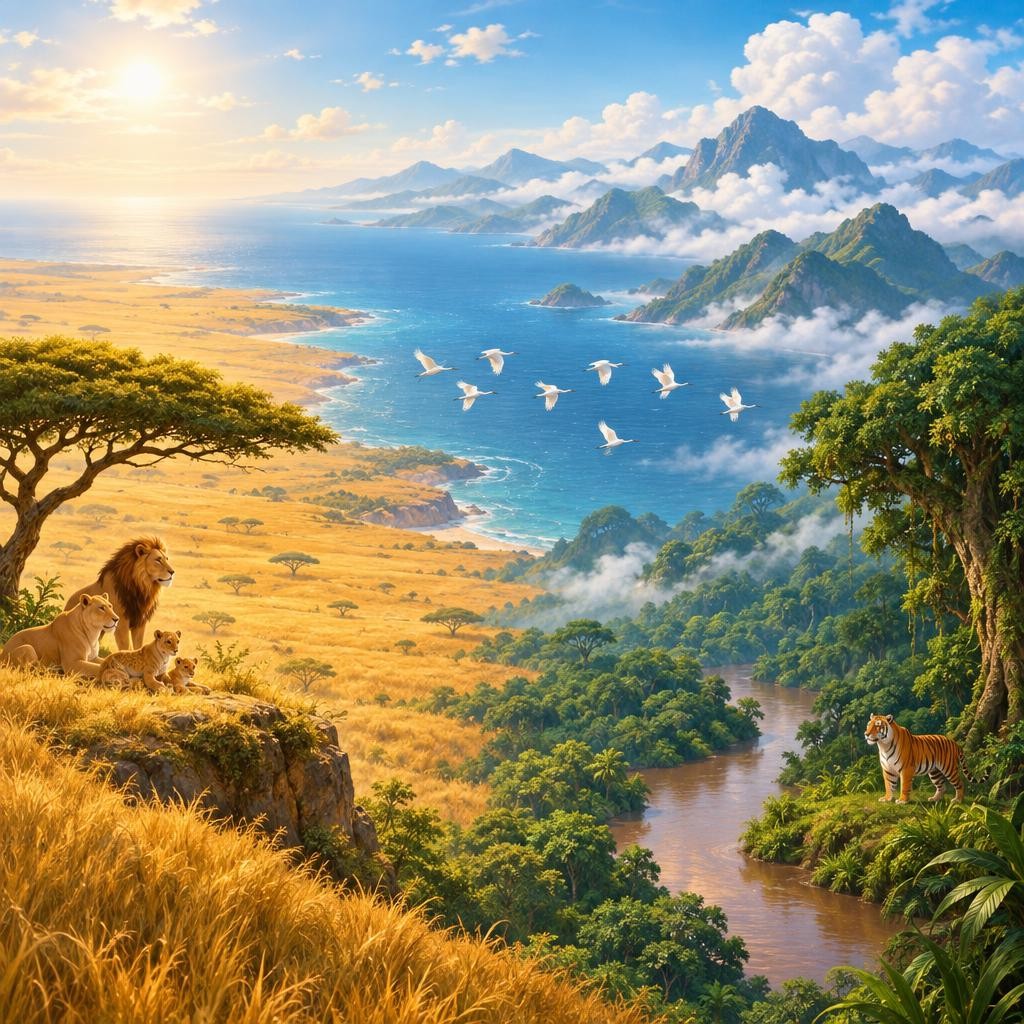 Lions live in sunny, open grassland. Tigers live in shady, green forests. Their homes are far, far apart. So lions and tigers never meet in the wild!