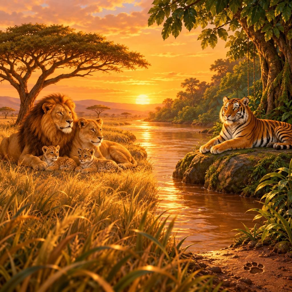 So who is stronger? The tiger is a bit bigger and strong all on its own. The lion is strong with its family. Lions and tigers don't fight each other. Each one is strong in its own