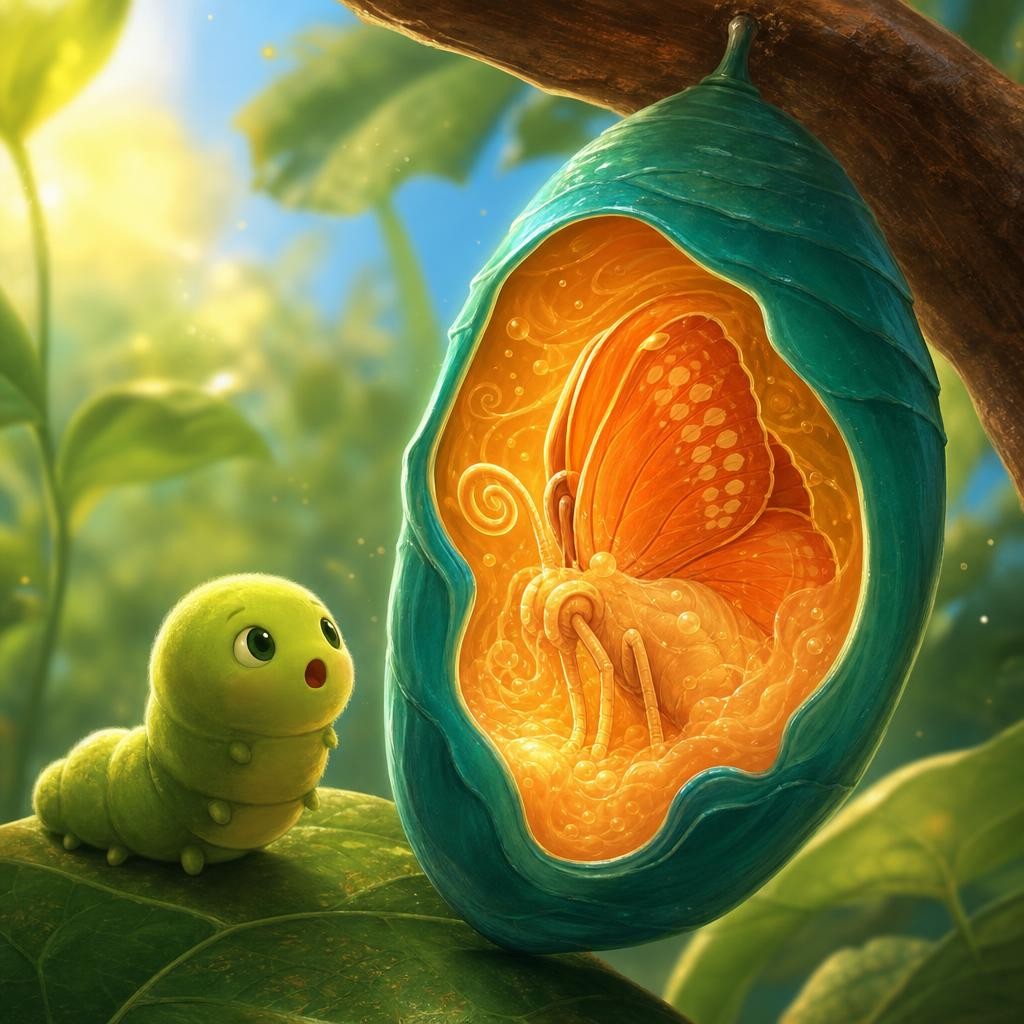 Secret Soup Inside illustration for The Little Caterpillar's Big Change