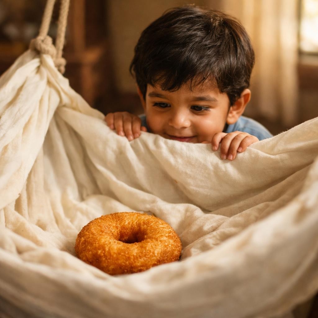 Hiding in the Cradle illustration for Grandma and the Bouncy Vada