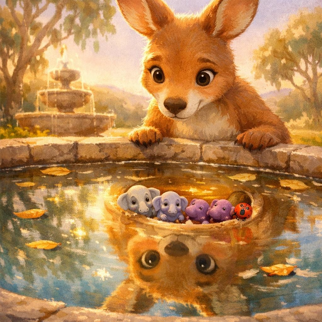The Fountain Reflection illustration for The Kangaroo with a Pocket Zoo