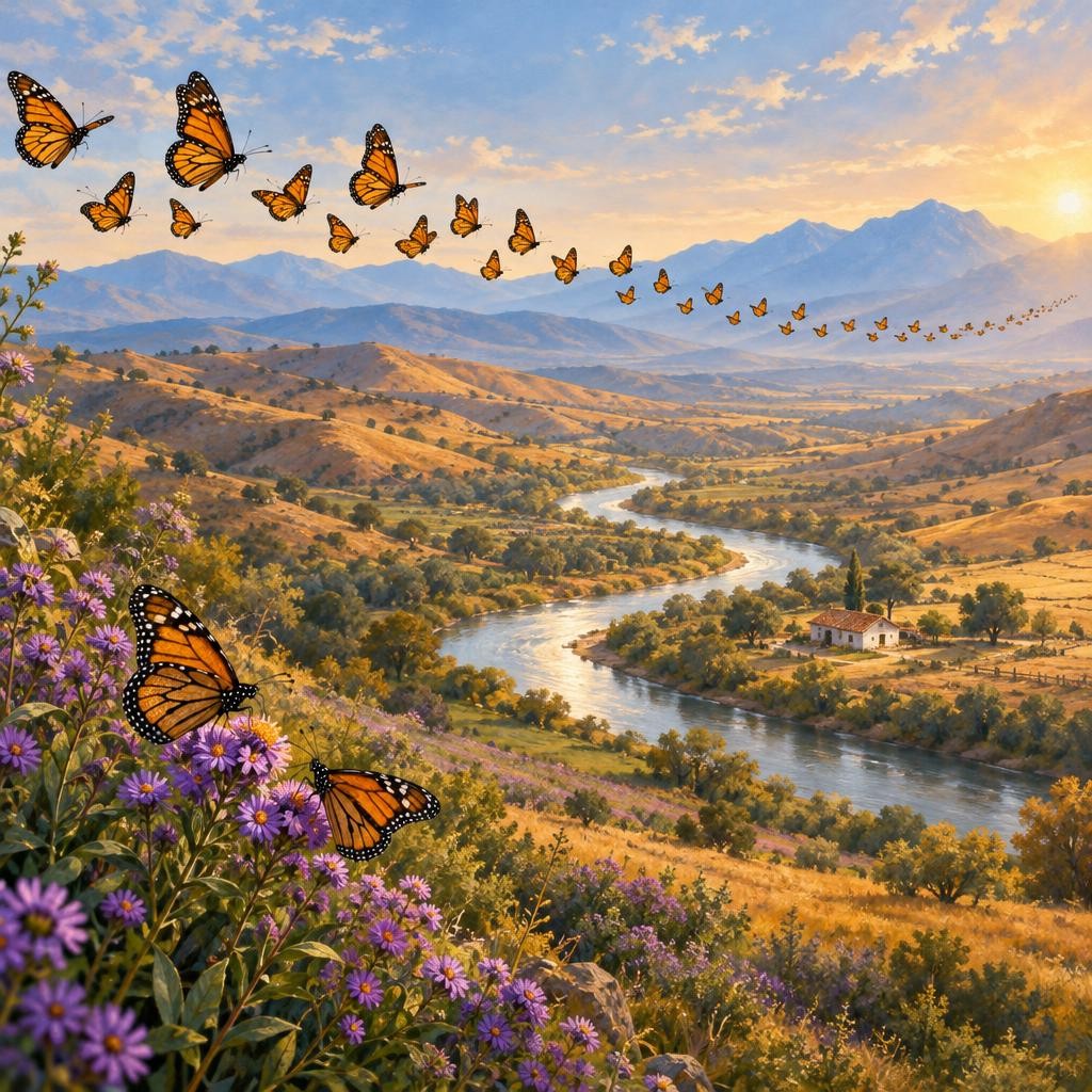 Una mariposa no aguanta tanto frío. Por eso, antes del invierno, las monarcas empiezan un viaje larguísimo hacia el sur. Vuelan de día, muchos días seguidos, sobre campos, ríos y m