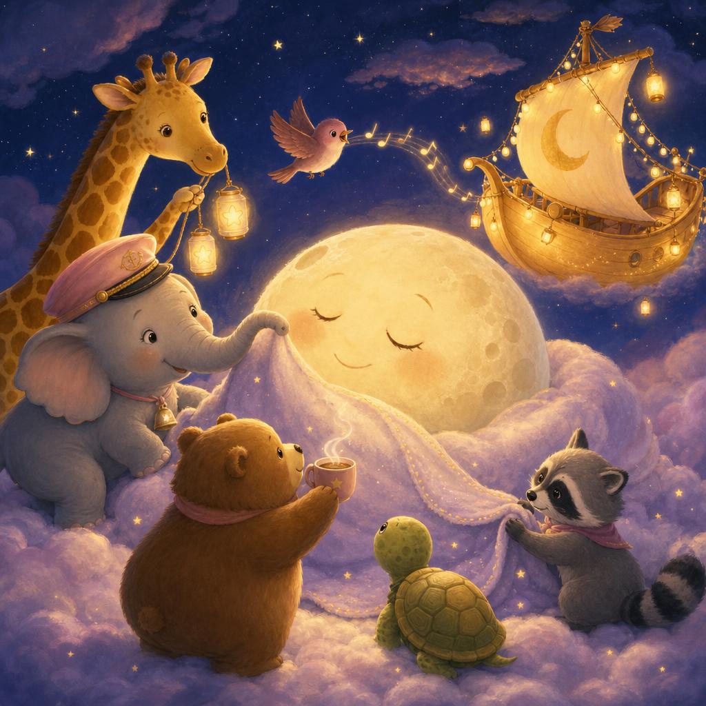 Moon-க்கு cloud blanket illustration for Captain Ellie மற்றும் Sleepy Moon