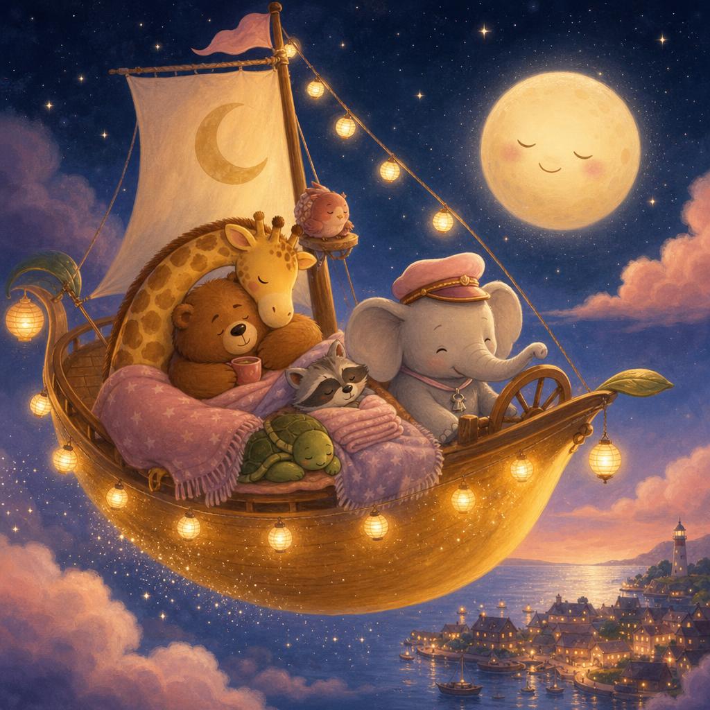 வீட்டுக்கு திரும்பி, தூக்கம் illustration for Captain Ellie மற்றும் Sleepy Moon