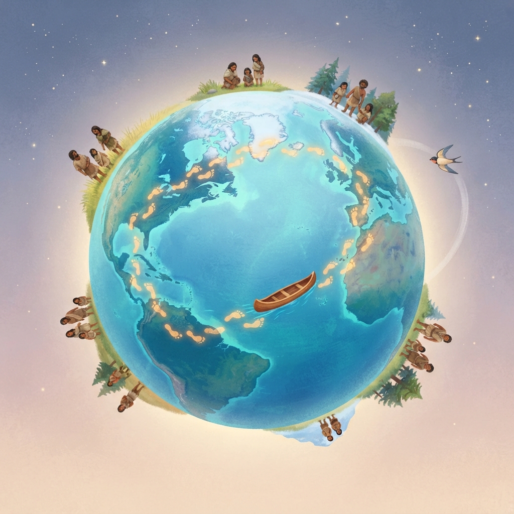 Walking over land, crossing land bridges, and paddling canoes helped people spread to many parts of Earth over a very long time. Today, people live on continents and islands around