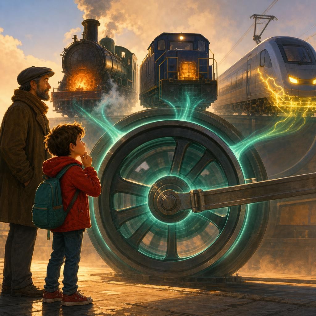 The Secret Every Train Shares illustration for How Train Engines Push the Wheels