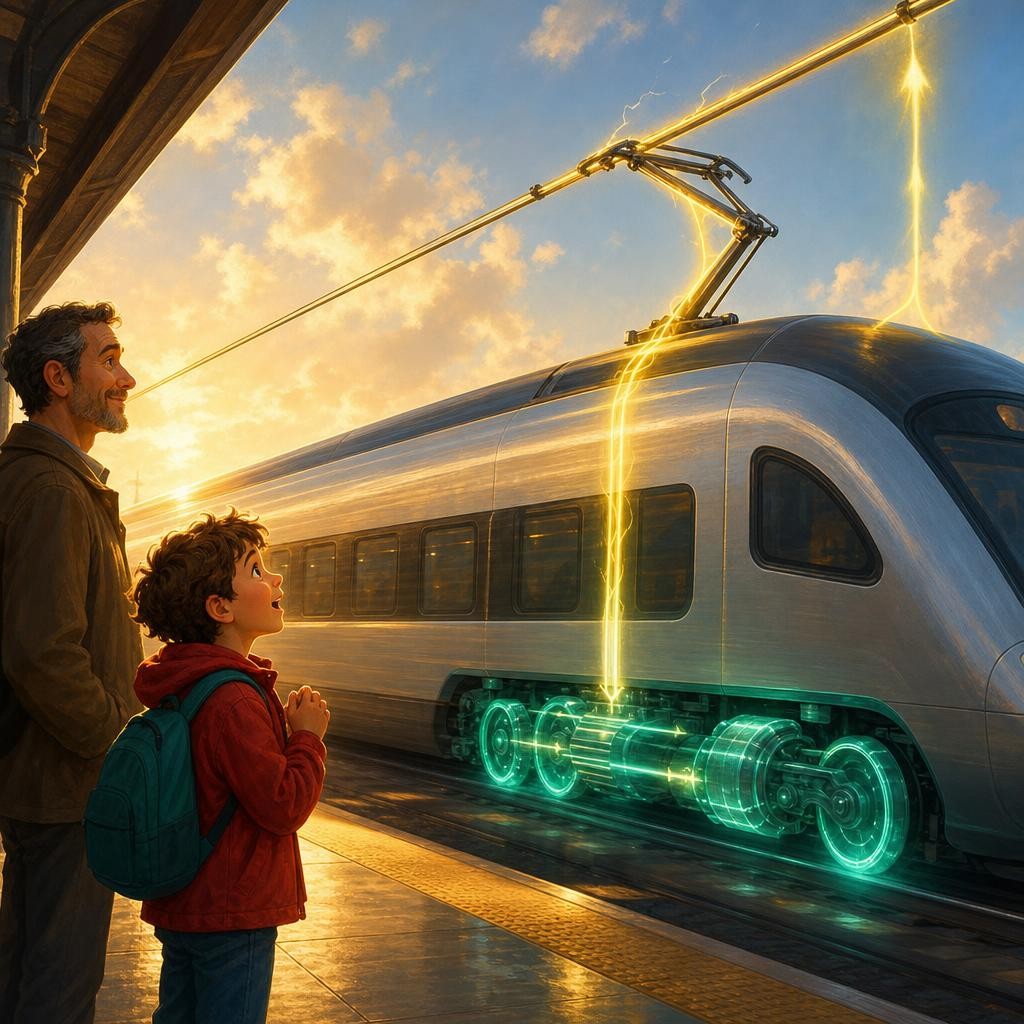 The Quiet Electric Train illustration for How Train Engines Push the Wheels