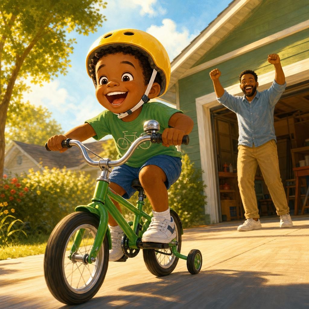 Click! Leo snaps the strap all by himself and zooms down the driveway. The helmet takes the bump, so my head doesn't! Tonight, play the egg game with your grown-up: one egg bare, o