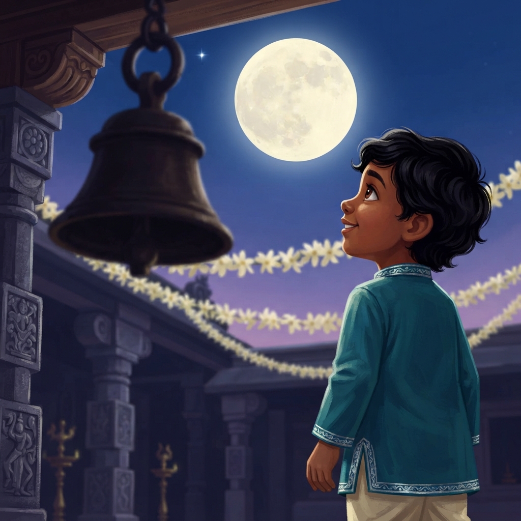 அர்ஜுன் மணியைப் பார்த்தான். பிறகு மேலே இருந்த வட்ட நிலாவைப் பார்த்தான். “Moon… நீ கொஞ்சம் help பண்ணுவாயா?” என்று மெதுவாகக் கேட்டான். நிலா கேட்டதா? அது இன்னும் பிரகாசமாகச் சிரித்தது