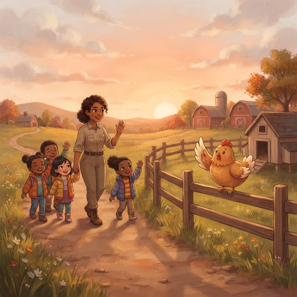 Soon it was time to go. The children waved from the path. Kurka lifted one cream-tipped wing. “Fwee-fwee,” she sang, small and sweet. All the way home, the children carried her lit
