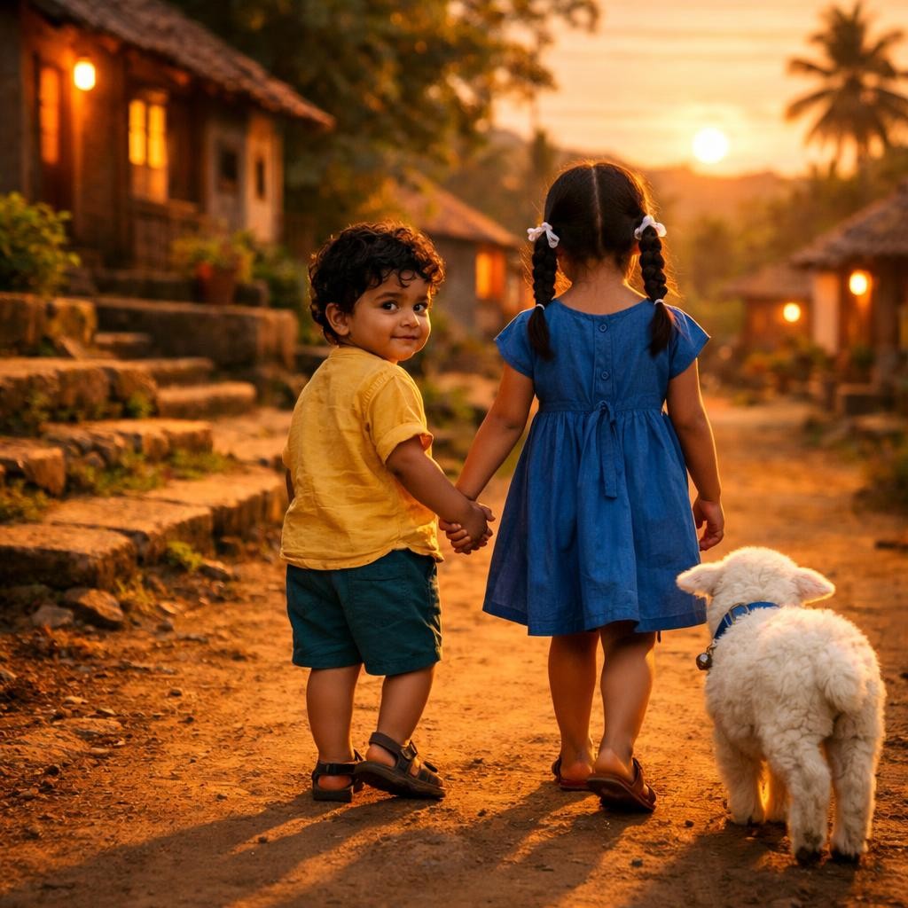Happy Ending illustration for South indian boy (3 yo) , going school…