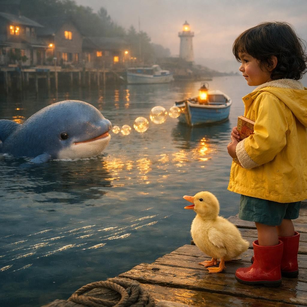 புப் புப் வழி illustration for The Whale With Glow Bubbles
