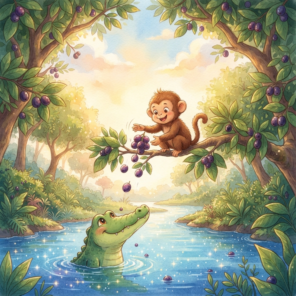 Storybook cover for  🐒 The Monkey and the Crocodile 🐊