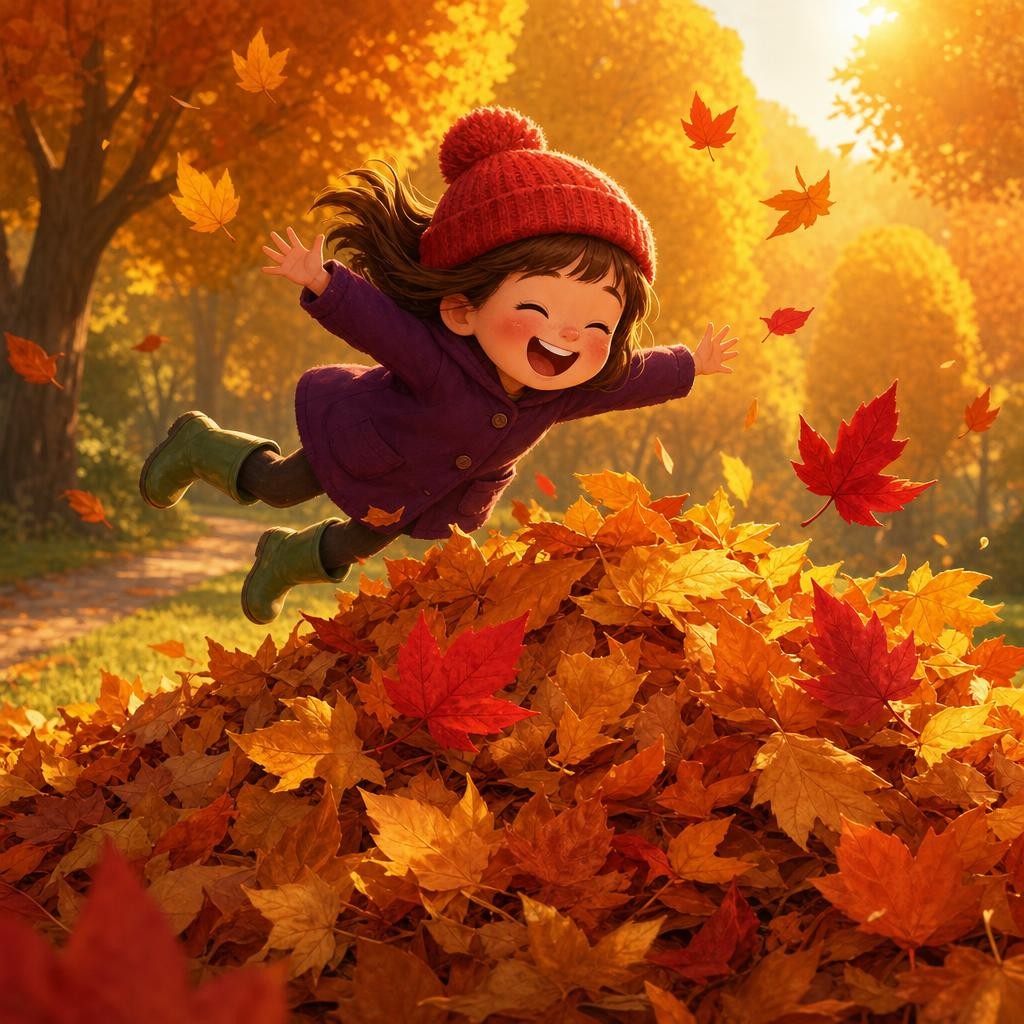¿Y esas hojas rojas tan brillantes? El árbol las hace en otoño, como un regalito antes de descansar. Mila corre y salta en un montón de hojas secas: ¡cras, cras! Se va el verde, ap