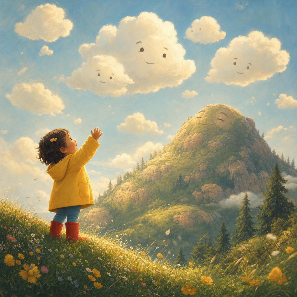 Excuse Me, Kind Clouds illustration for The Mountain That Wanted a Hug