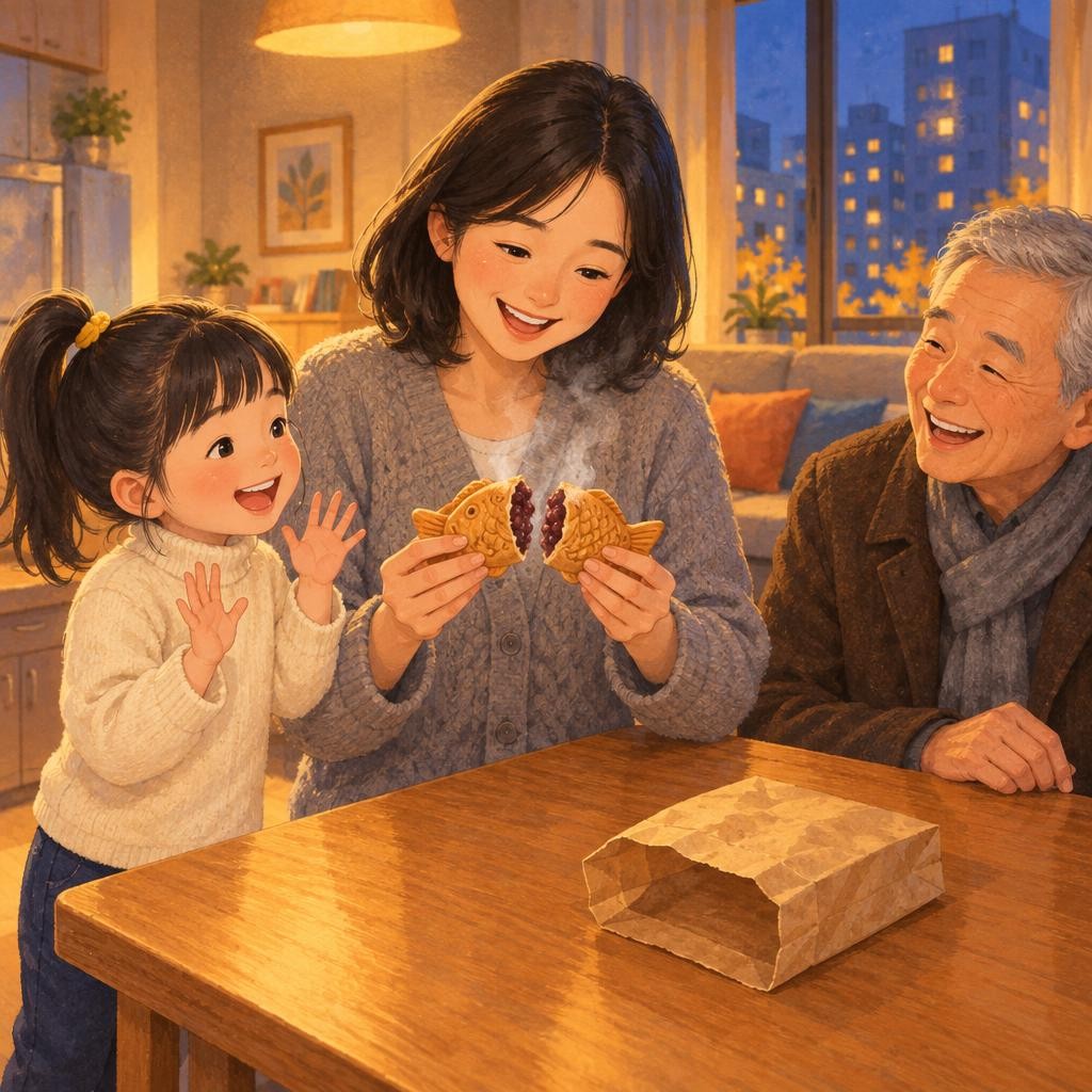 집에 오자마자 하린이가 엄마에게 봉투를 내밀었어요. “엄마, 비밀 알려 줄까요? 붕어빵에는 붕어가 없어요. 붕어 모양 틀에서 나와요!” “어머, 그랬구나!” “엄마는 머리부터 먹어요, 꼬리부터 먹어요?” 엄마는 붕어빵을 가운데에서 반으로 뚝 갈랐어요. “엄마는 가운데부터!” 모두 한바탕 웃었어요.