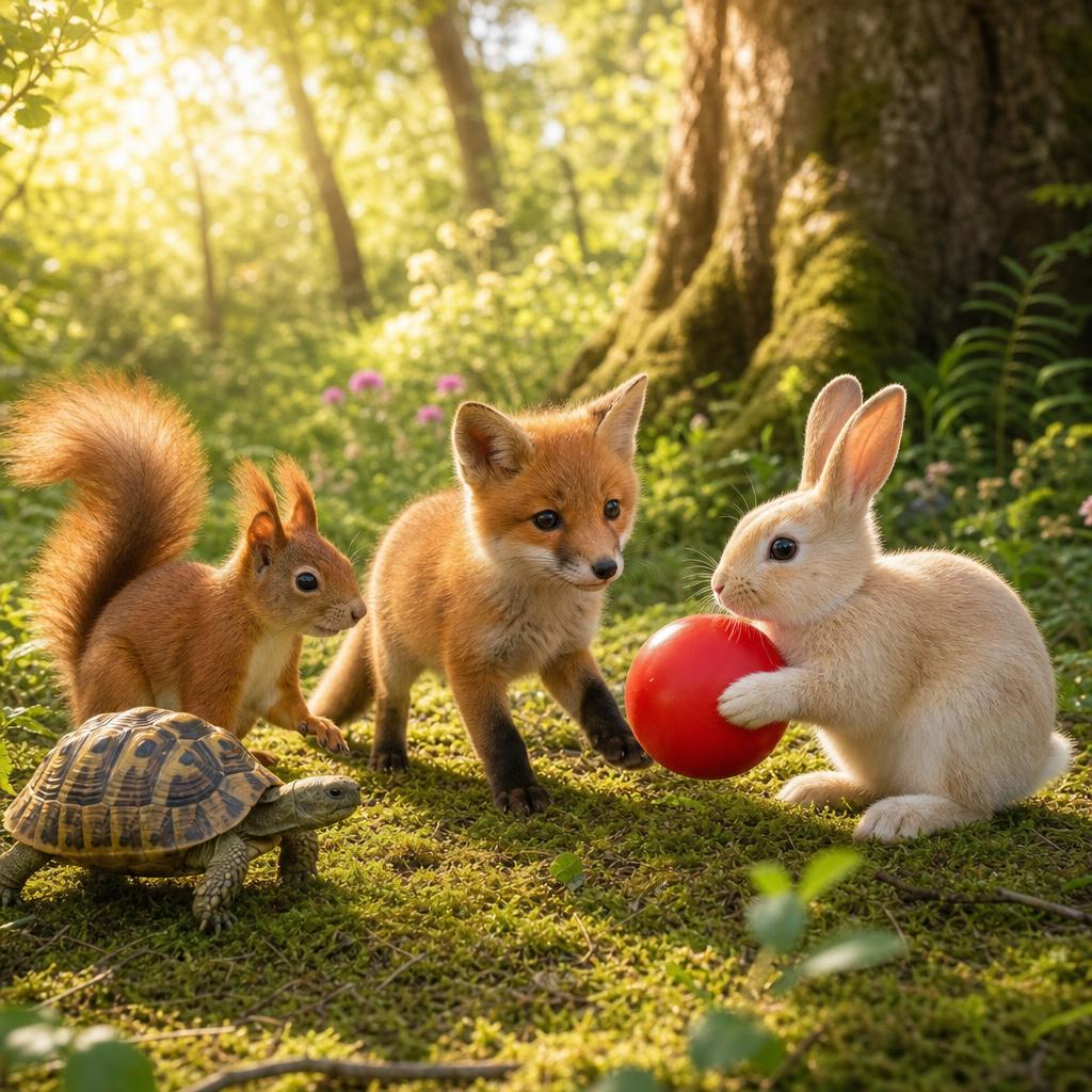Three Friends Come to Play illustration for Bella's Bouncy Red Ball