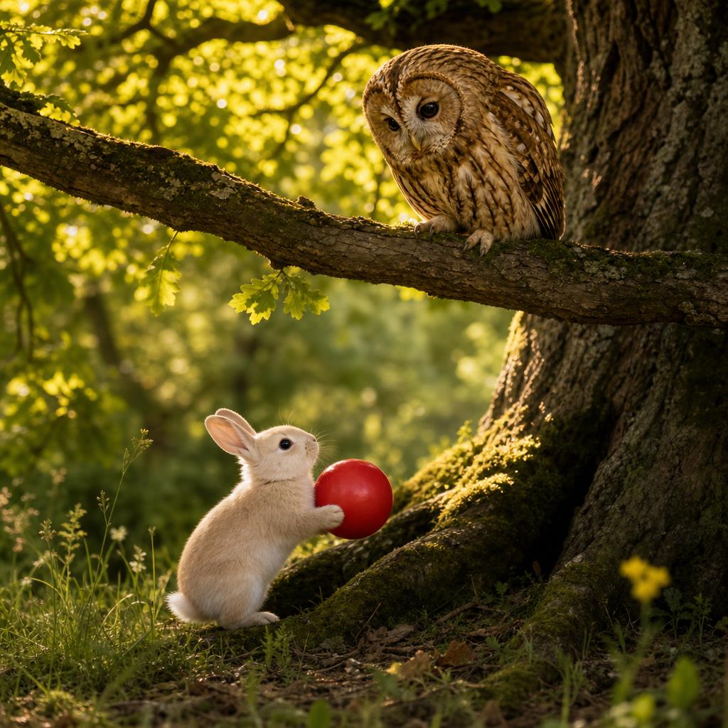 Old Owl Tilts Her Head illustration for Bella's Bouncy Red Ball