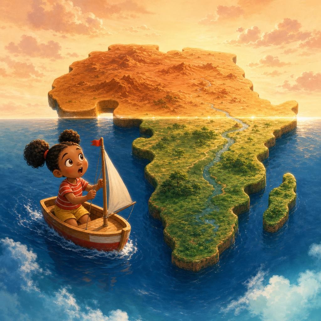Reaching Both Sides illustration for The Big Blue Puzzle: Seven Land Pieces of Our World