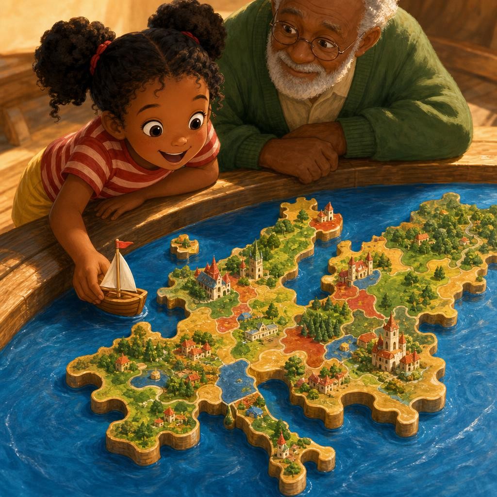 More Than Forty Countries illustration for The Big Blue Puzzle: Seven Land Pieces of Our World