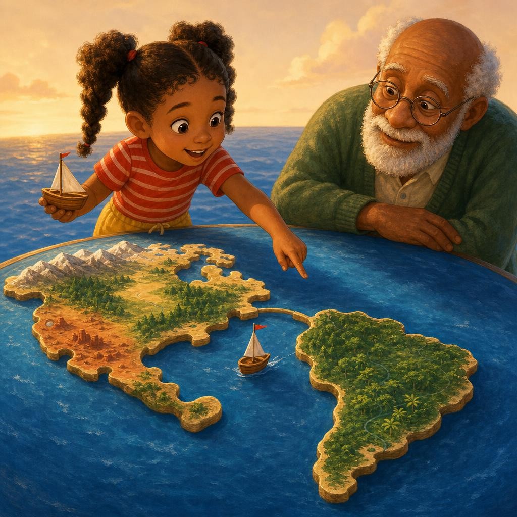 Two Neighbors, Not Twins illustration for The Big Blue Puzzle: Seven Land Pieces of Our World