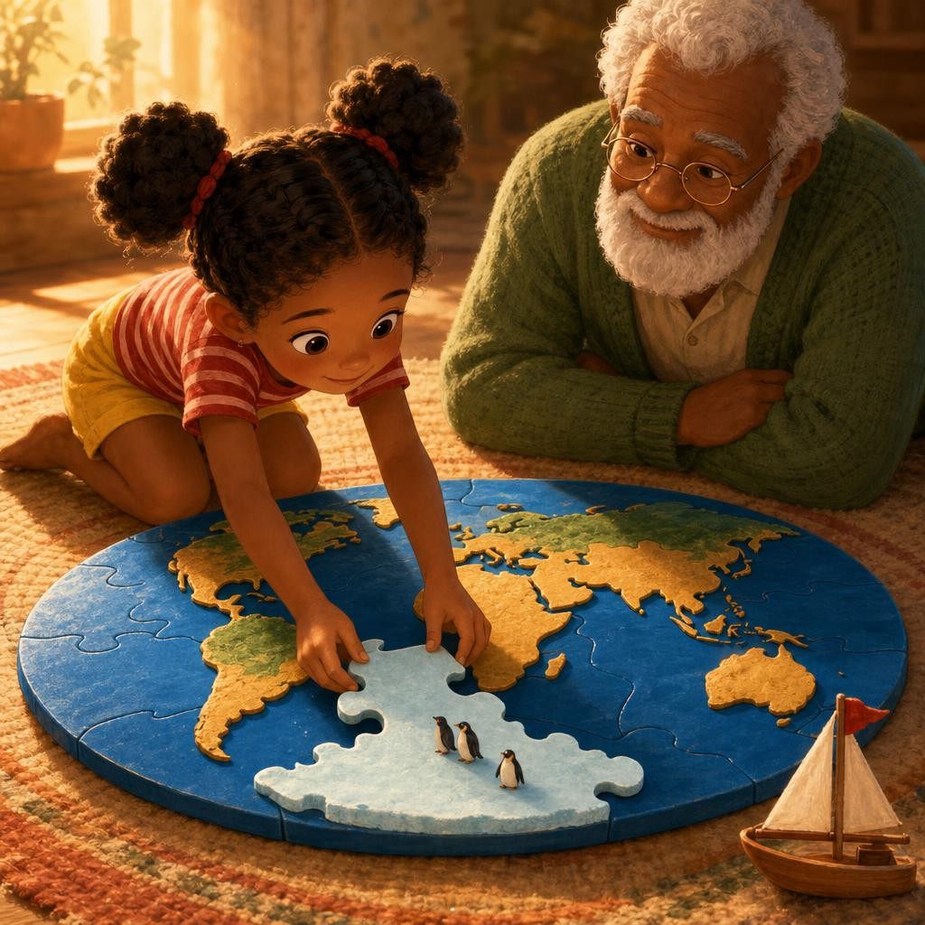 The Last Piece illustration for The Big Blue Puzzle: Seven Land Pieces of Our World
