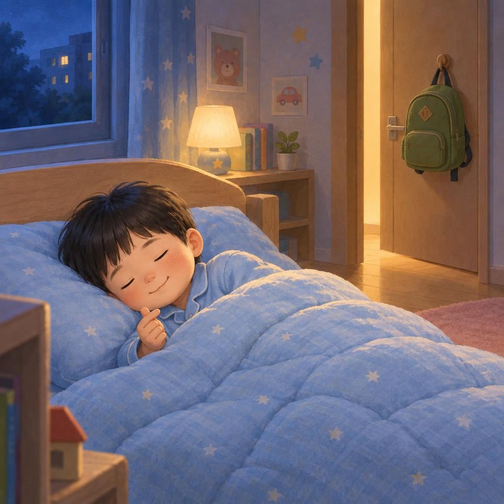 그날 밤, 은우는 이불 속에서 손가락 하트를 연습했어요. “내일은 더 큰 하트 보내야지.” 문간에서 엄마도 작은 하트를 보내 주었어요. “잘 자, 우리 은우.” 은우는 손가락 하트를 한 채로 스르르 잠이 들었어요.