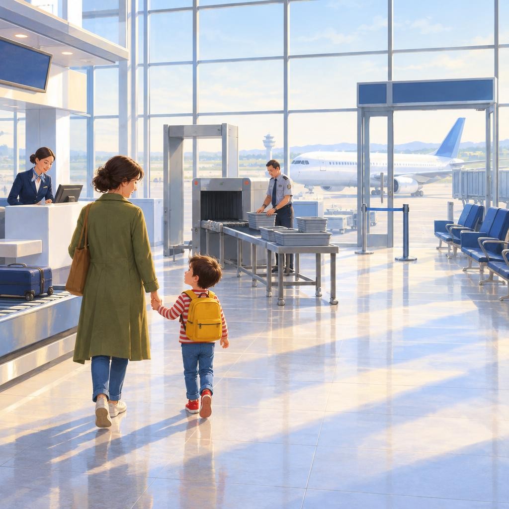 My name is Kai. Today I am going on a plane for the first time. Many children feel a little nervous before their first flight. It is okay to feel that way.