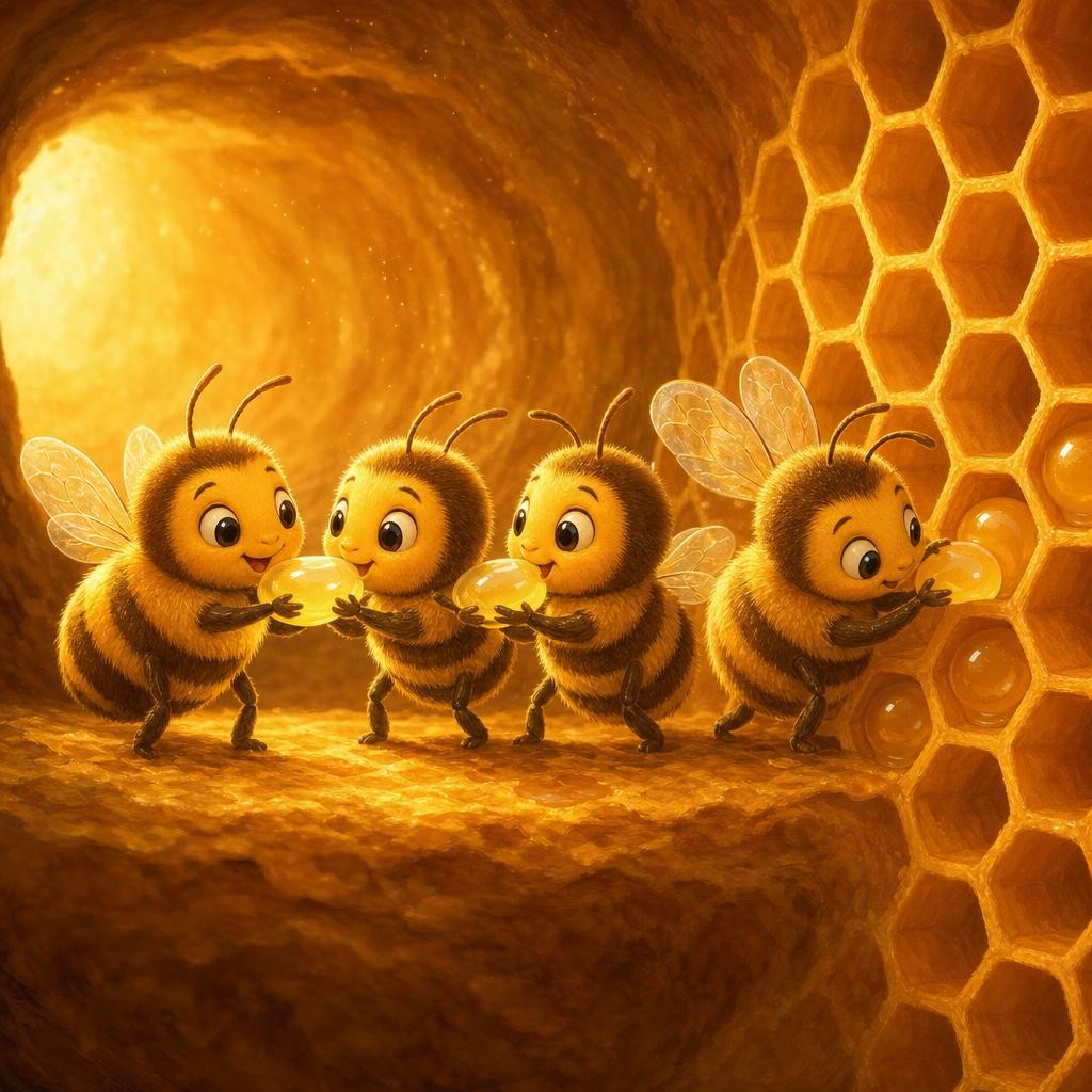 Passing the Tiny Cup illustration for Buzz the Bee and the Flower Juice