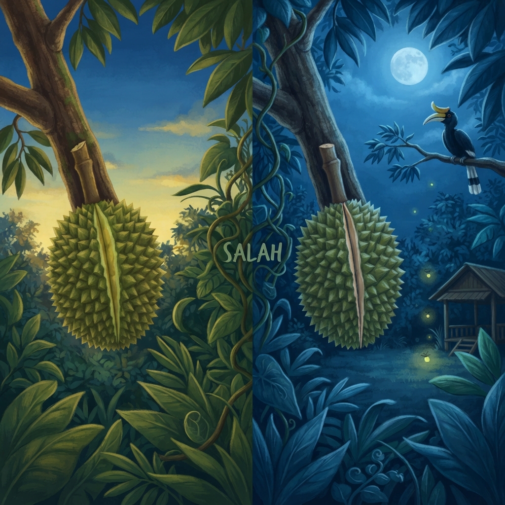 Proses masak terus berjalan selepas matahari terbenam. Pada banyak durian, lapisan luruh selesai menjadi lemah pada waktu malam. Bukan kerana graviti malam lebih kuat—sambungannya