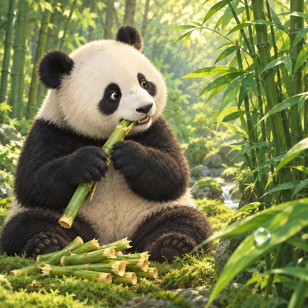 竹子一年四季都是绿的,大熊猫不愁没东西吃。可是竹子有个小秘密:它不太顶饱。顶饱,就是吃完以后,肚子能饱很久。光吃竹子,有点儿像光吃黄瓜:吃下去,肚子很快又空了。大熊猫从竹子里,只能得到一点点力气。