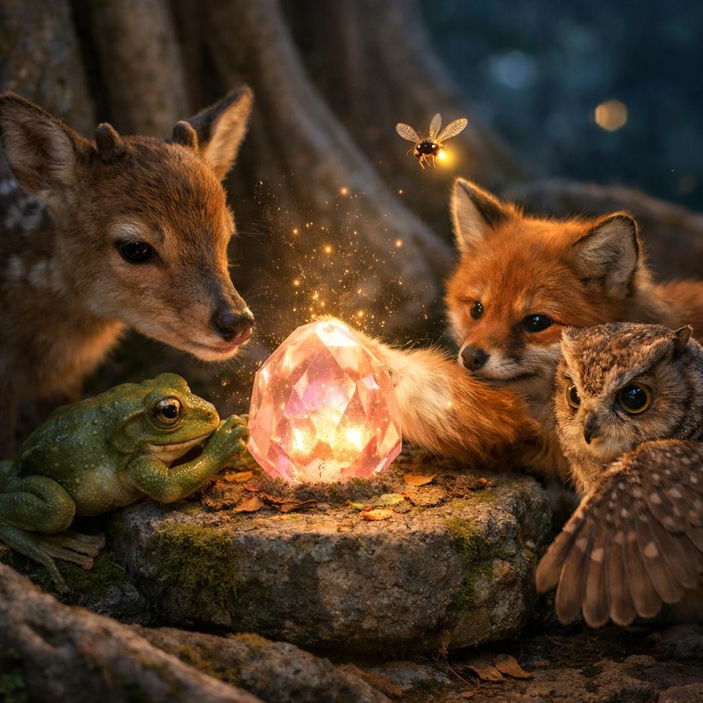 Crystal கிடைச்சுது! எல்லாரும் சேர்ந்து clean பண்ணாங்க illustration for ஓமியின் Magic Crystal