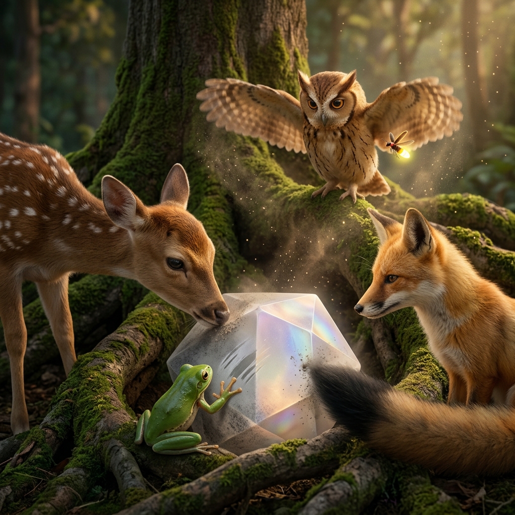 Crystal-ஐ கண்டுபிடிச்சாங்க! illustration for ஓமி ஆவுலுக்கும் Sound Crystalுக்கும்
