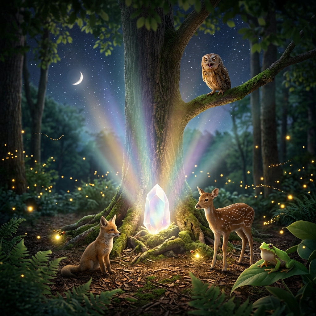 காடு மீண்டும் Sing பண்ணுச்சு! illustration for ஓமி ஆவுலுக்கும் Sound Crystalுக்கும்