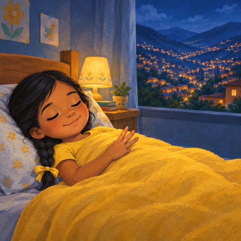 Cuando el cielo se puso naranja, llegó la hora de volver a casa. —¿Mañana jugamos otra vez? —preguntó Tomás. —¡Hasta diez! —dijo Sara. Esa noche, en su cama, Sara cerró los ojos y 