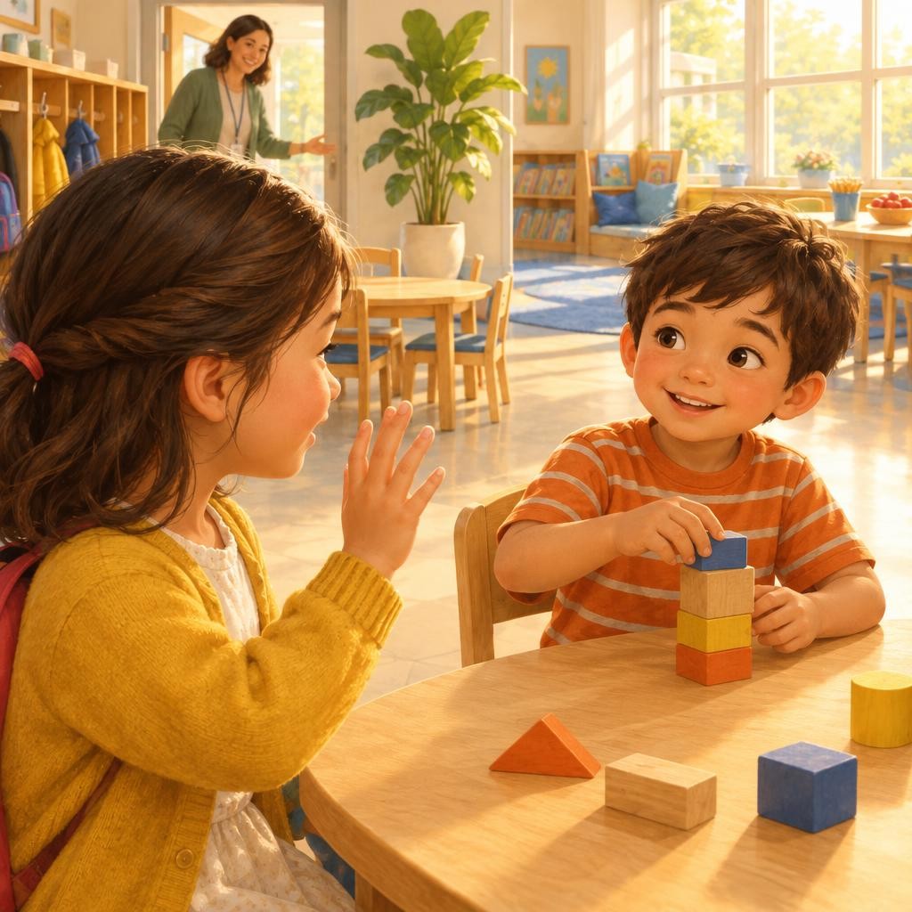 Other children are new too. Most of them want a friend, just like me. I can try saying hello to someone. Sometimes they say hello back.