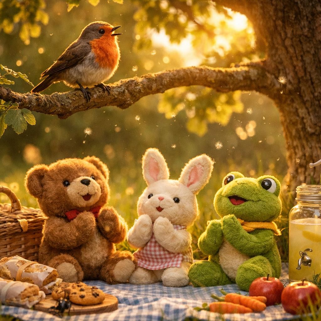 Birdie-ோட பாட்டு illustration for Teddy Bear-ோட Picnic Day!