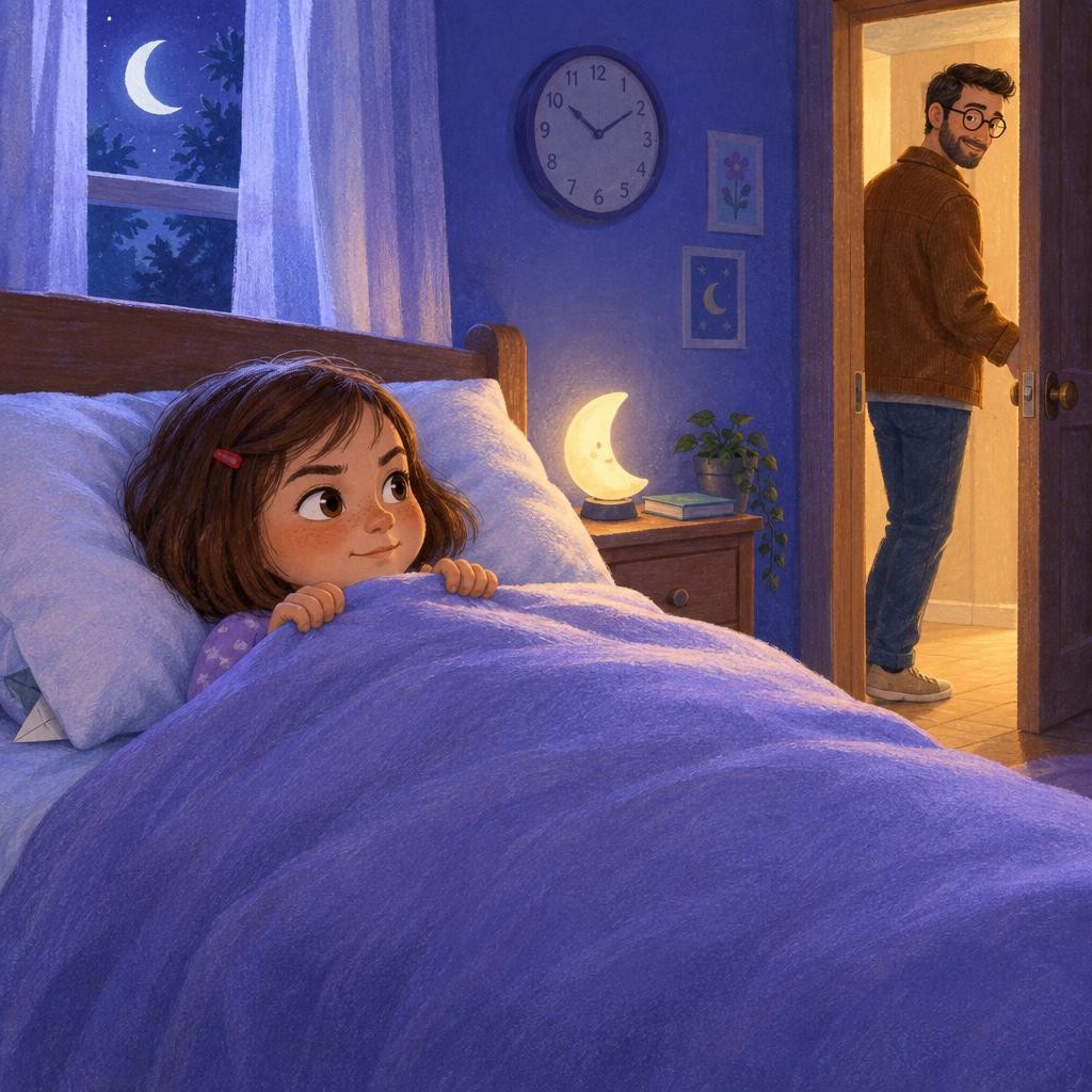 A la hora de dormir, Inés puso la carta debajo de su almohada. —Esta noche no me duermo —le dijo a papá—. Quiero ver al Ratoncito Pérez. Papá le dio un beso y apagó la luz. Inés se