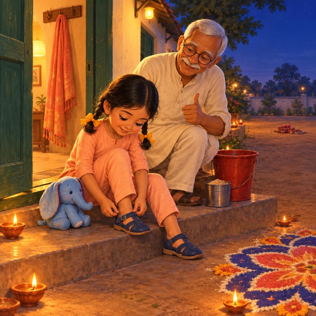 First, get ready. Tanvi wears her soft cotton kurta. Nothing long and floppy that could swing near a spark. Then she buckles her shoes, click, click. "Toes covered!" says Tanvi. Da