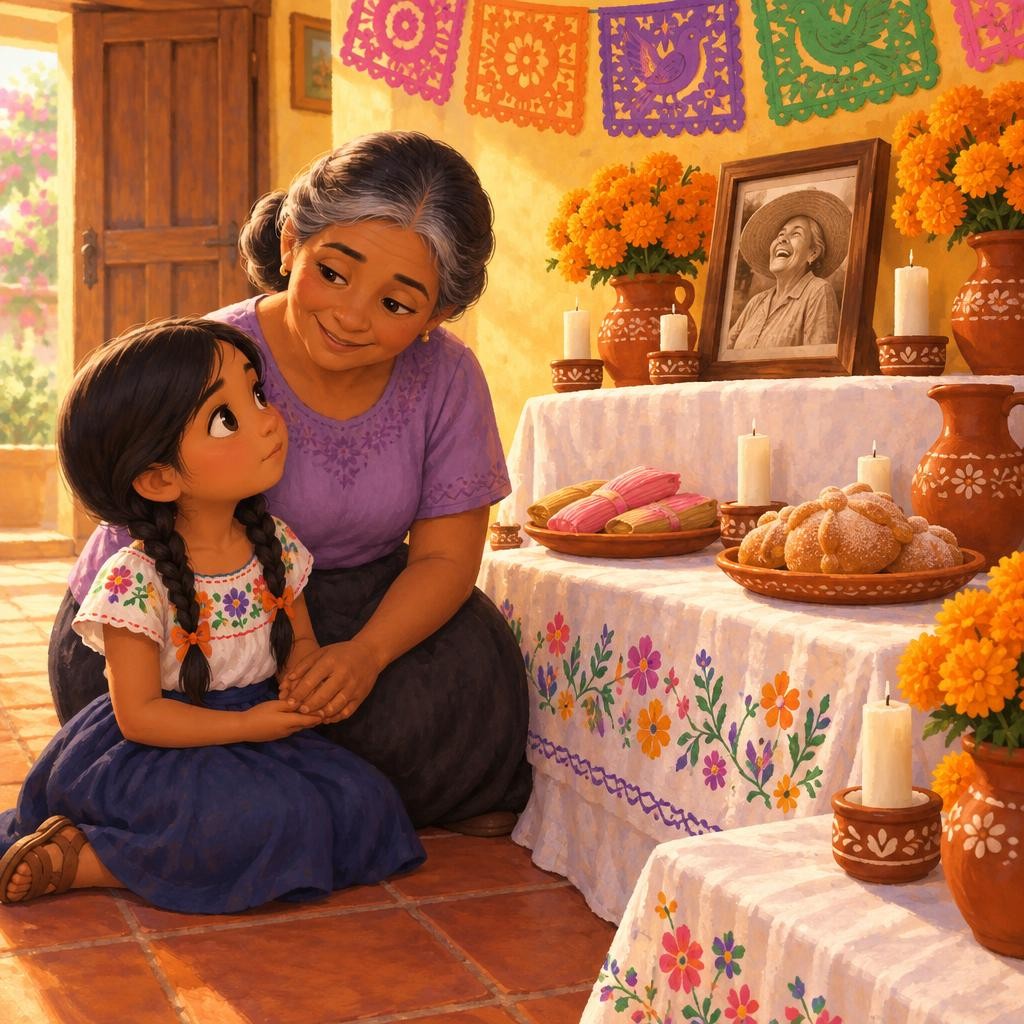 Emilia miró la foto un buen rato. —Pero yo no la conocí —dijo bajito—. No sé cómo era. La abuela le apretó la mano. —Vamos a poner en la ofrenda las cosas que más le gustaban. Ya v