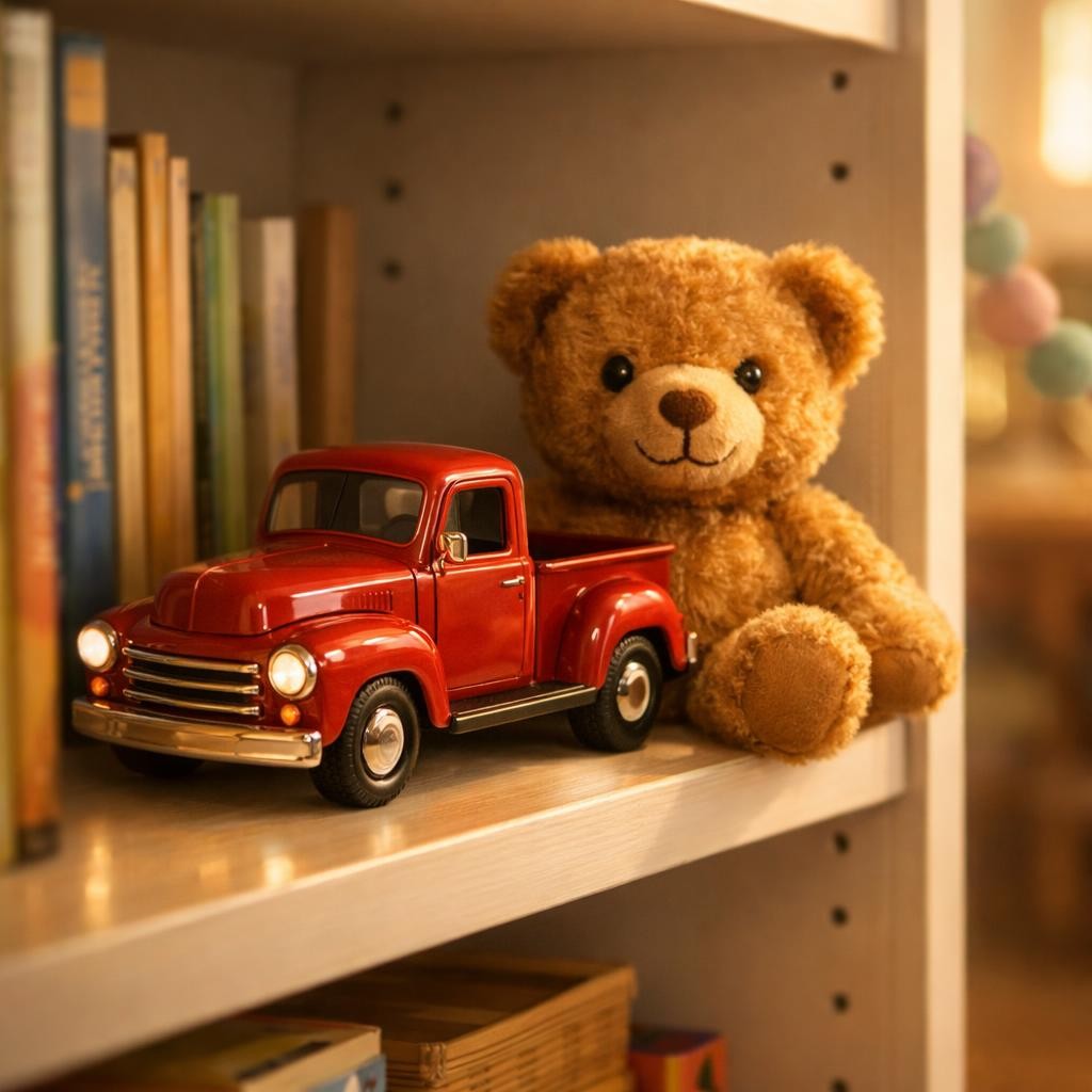 Helping Teddy Bear illustration for Beep Beep, Little Red Truck