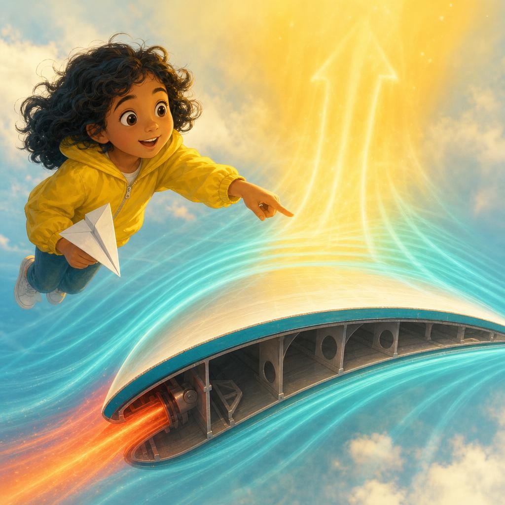 Curvy Wings Catch a Lift illustration for How Airplanes Fly